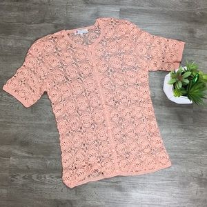 Vintage Peony Silk Peach Cardigan Crochet Large